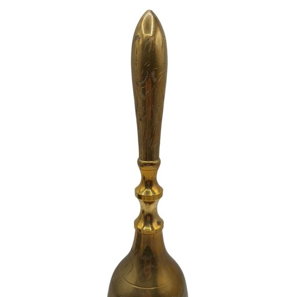 Vintage Large Brass Bell Handheld Etched Detailed Worship Dinner Home Decor - Picture 3 of 11